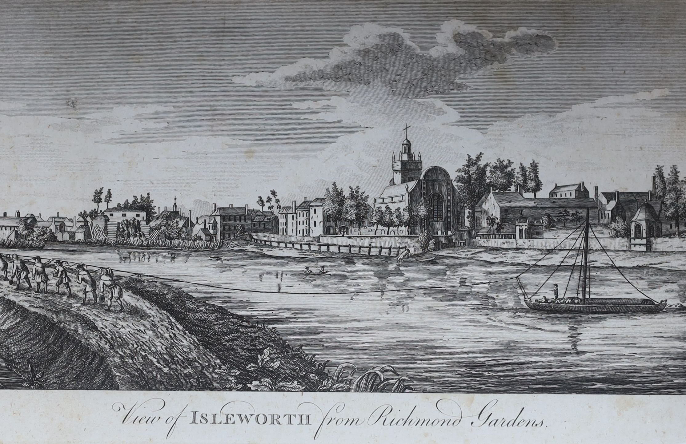 18th century English School, five engravings, Views of Hampton Court, Richmond, Isleworth and Twickenham from the river, and an additional view from Richmond Hill, largest 18 x 27cm